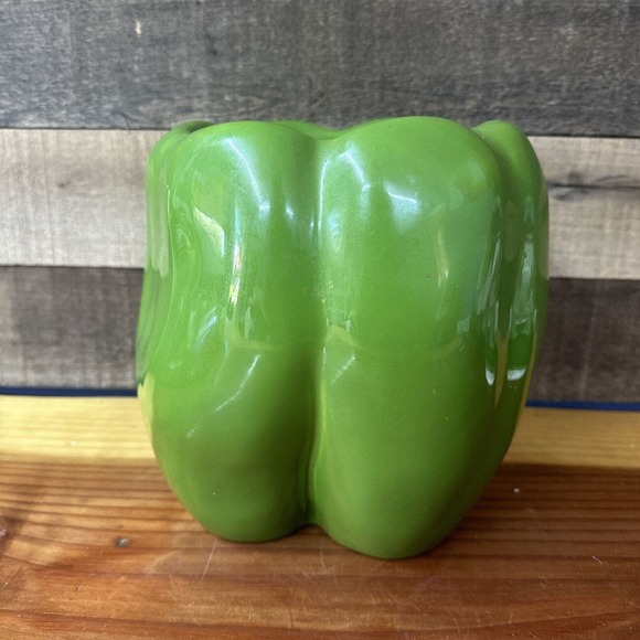 Vintage Art Pottery Green Bell Pepper Cookie Jar Ceramic Unique -no Lid - Picture 1 of 7